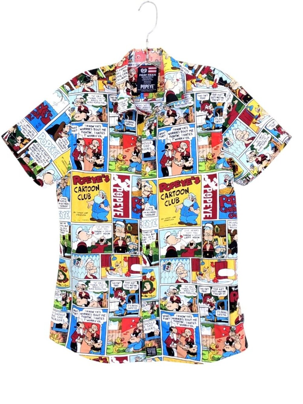 Mens Phat Farm Popeye Button Up Shirt Size Medium Vintage Comic Strip Cartoon